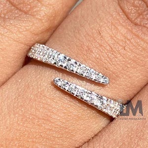 Offener Diamant Wickelring Pave Diamant Band Stapelbar Band Moissanit Spiralband offenes Moissanit Band 14K Weißgoldband offener Ehering
