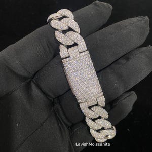 Bransoletka z ogniwami kubańskimi ze srebra próby 925 dla mężczyzn Bransoletka hip-hopowa, bransoletka Iced Out, bransoletka diamentowa, okrągła bransoletka Moissanite Bust Down