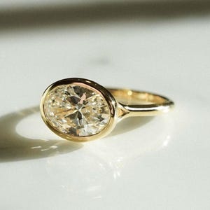 5 CT Oval Cut Moissanite Ring Oval Bezel Ring Oval Split Shank Ring Oval Solitaire Ring 14K Gold Wedding Ring For Women Oval Engagement Ring