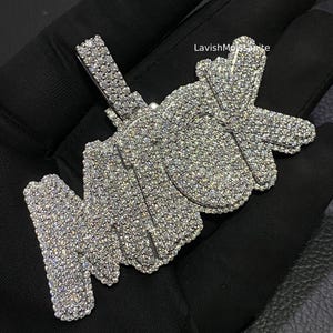 Colgante con nombre en capas para hombre con diamantes de moissanita reales, nombre personalizado, alfabeto, letra, colgante de hip hop, colgante de plata 925 para hombre, colgante de rapero