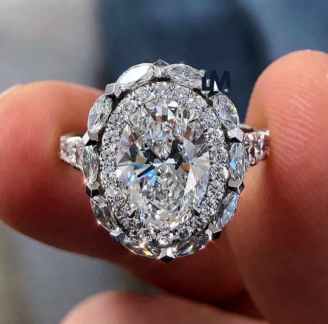 3ct Oval Cut Moissanite Double Halo Engagement Ring for Women Oval ...