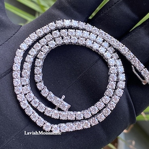 Nowy 4 MM okrągły szlif Moissanite VVS1 Diamenty Iced Out Hip Hop Tenisowy Łańcuch, Naszyjnik ze Srebra 925, Moissanite Tenisowy Łańcuch, Spersonalizowany Naszyjnik