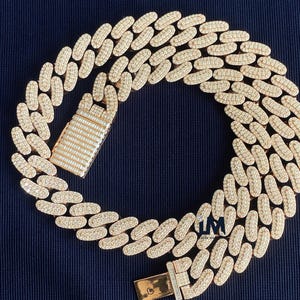 Moissanite Diament Kubański Łańcuch Ogniw Hip Hop Baguette Łańcuch Moissanite Raper Miami Łańcuch Różowe Złoto Pozłacany Kubański Łańcuch Naszyjnik Dla Mężczyzn