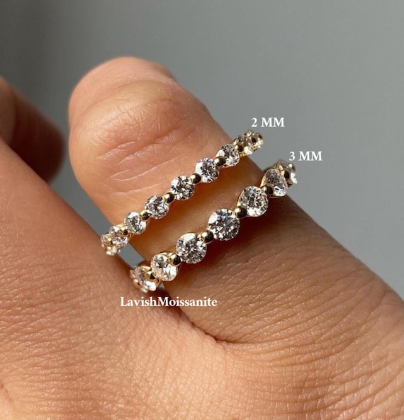 2/3 MM Round Cut Moissanite Diamond Half Eternity Band For Women, Wedding Band, 14K Gold Promise Band, Floating Bubble Band, Stackable Band