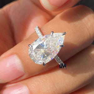5 Ct Pear Cut Hidden Halo Ring Pear Moissanite Ring Tear Drop Ring Pear Cut Engagement Ring For Women 14K White Gold Wedding Solitaire Ring