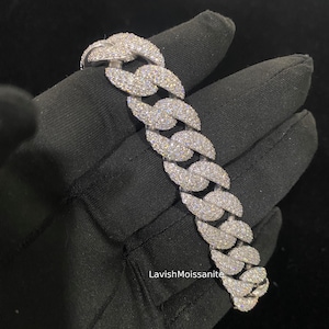 Bransoletka 14 MM 7 cali Iced Out, bransoletka ze srebra 925 dla mężczyzn Hip Hop Cuban Link, bransoletka z diamentami, okrągła bransoletka Moissanite