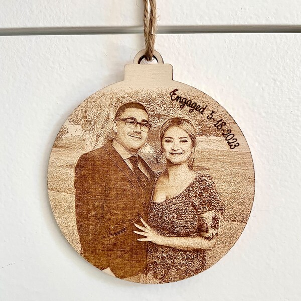 Laser Engraved Photo Ornament, Valentine's Day Gift, Wood Etched Photo Ornament, Custom Photo Ornament