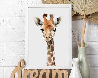 Giraffe Print, Baby Giraffe Watercolor, Nursery Wall Decor, Watercolor Print, Cute Animals Art, Printable, Nursery Print, Instant Download