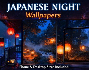 Japanese Night Wallpapers: Serene Lanterns, Forest Stream, 4K (Phone & Desktop)