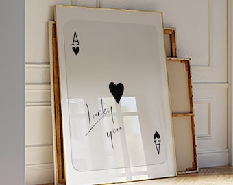 Trendy Ace of Hearts Print Lucky You Poster Trendy Retro Wall Art Retro Trendy Aesthetic Print Playing Card Poster Preppy y2k Room Decor