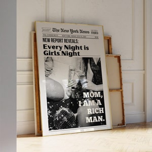 Modny nowojorski wydruk gazety Vintage Bar Cart It Girl akademik sztuka ścienna retro nagłówek gazety plakat wystrój mieszkania w college'u Funky