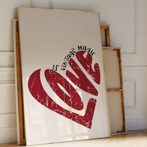 Póster de amor, impresión de pared retro roja, póster vintage de los años 70, arte con cita de amor, arte de pared psicodélico, póster de almas gemelas, impresión estética para apartamento