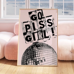 Go Piss Girl Funny Bathroom Print, Printable Art Bathroom Pink Pop Art Wall Art Aesthetic Room Decoration Disco Art Prints Trendy Wall Art