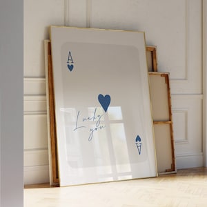Blu Trendy Asso di cuori stampa Lucky You Poster Trendy Retro Wall Art Retro Trendy Estetica Stampa Carta da gioco Poster Preppy y2k Room