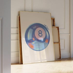 Vintage Pool Ball Print, Lucky 8 Ball Wall Art, Retro Hand Drawn Poster, Blue Orange Pool Ball Poster, Aesthetic Print for Apartment DIGITAL