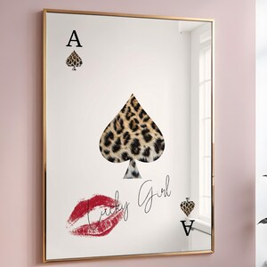 Póster con estampado de as de espadas de moda, póster con estampado de leopardo y guepardo, póster con estampado de cartas estéticas de ¿Qué suerte tenemos? DIGITAL