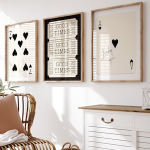 Set di 3 stampe alla moda con l'asso di cuori, poster Lucky You, stampa con il 7 di cuori, poster con carte da gioco, stampa con l'estetica alla moda, biglietto Good Times