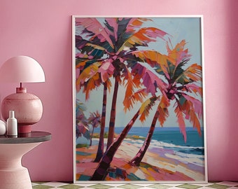 Tropical Print Abstract Palm Tree Wall Art Abstract Coastal Painting Modern Dopamine Summer Poster Beach House Apartment Aesthetic Decor