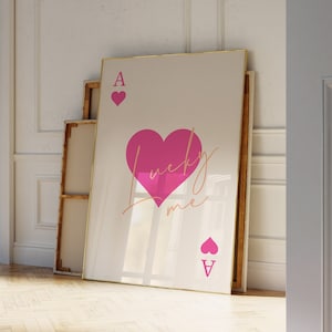Pôster moderno de Ás de Copas com estampa Lucky You, arte de parede retrô moderna, pôster estético retrô moderno para cartas de baralho, decoração de quarto estilo preppy y2k