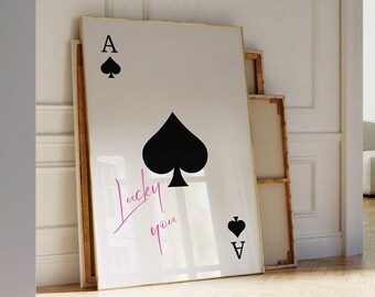 Trendy Ace of Spades Print Lucky You Poster Trendy Retro Wall Art Retro Trendy Aesthetic Print Playing Card Poster Preppy y2k Room Decor