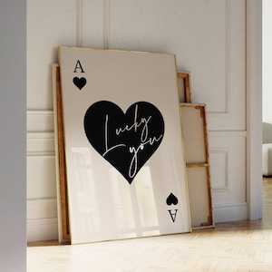 Trendy Asso di cuori stampa Lucky You Poster Trendy Retro Wall Art Retro Trendy Estetica Stampa Carta da gioco Poster Preppy y2k Room Decor