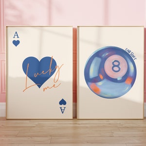 Stampa trendy Asso di cuori Lucky You Poster Vintage 8 Pool Ball Stampa Retro Wall Art Stampa estetica Carta da gioco Poster Preppy y2k SET di 2