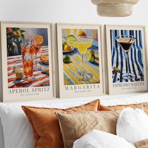 Espresso Martini Print Aperol Spritz Poster Margarita Print 3er Set Cocktail Poster Bar Warenkorb Vintage Wandkunst Abstrakte Malerei