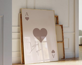Trendy Ace of Hearts Print Lucky You Poster Brown Retro Wall Art Retro Trendy Aesthetic Print Playing Card Poster Preppy y2k Room Decor
