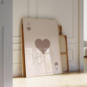 Trendy Asso di cuori stampa Lucky You Poster Marrone Retro Wall Art Retro Trendy Estetica Stampa Carta da gioco Poster Preppy y2k Room Decor