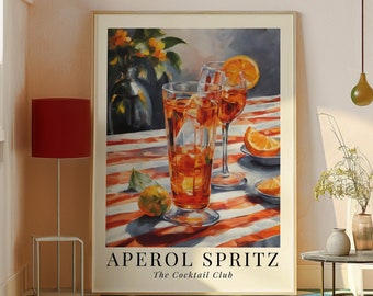 Aperol Spritz Print Koktajl Plakat Bar Cart Print Sztuka ścienna w stylu vintage Aperol Art Print Abstrakcyjny obraz kuchenny Modny do druku Cyfrowy