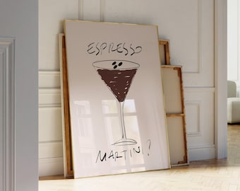 Espresso Martini Print Bar Art Print Cocktail Poster Bar Cart Wall Art Alcohol Print Art Drinks Wall Decor DIGITAL Download Hand Illustrated