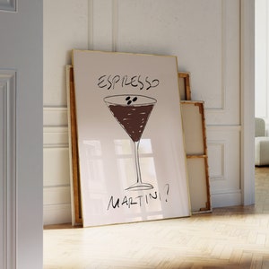 Impresión de arte de bar con impresión de espresso martini, póster de cóctel, carrito de bar, arte de pared, impresión de alcohol, arte de bebidas, decoración de pared, descarga DIGITAL, ilustración a mano