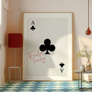 Trendy Lucky You Imprimir Ace of Clubs Imprimir Lucky You Poster Retro Arte de parede Retro Trendy Estética Carta de jogo Impressão Preppy y2k Decoração de quarto