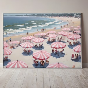 Vintage Beach Print Abstrakcyjny obraz nadmorski Różowy parasol Sztuka ścienna Nadmorski Cowgirl Sztuka ścienna Letni plakat Dom na plaży Dziewczęcy apartament