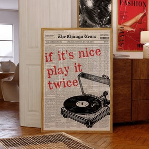 Arte mural musical, impresión retro con mucho estilo, impresión de periódico, póster de tocadiscos, póster de música retro, impresión de tocadiscos, decoración de estudio de banda, DIGITAL