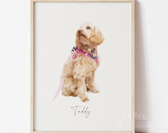 CUSTOM Pet Portraits, Watercolour Pet Painting, DIGITAL Painted from Photo, Personalized Dog Portraits Cat Portraits, Pet memorial gift