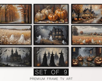 Halloween Frame TV Art Set of 9, Halloween Spooky TV Art, Cute Ghost Tv Art Fall Tv Art Samsung Frame Tv Set Halloween Party Tv Art Witch