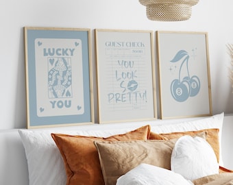 Trendy Retro Wall Art Set Of 3 Guest Check Print Lucky You Wall Art Large Printable Art Above Bed Decor Trendy Aesthetic Print Retro Poster