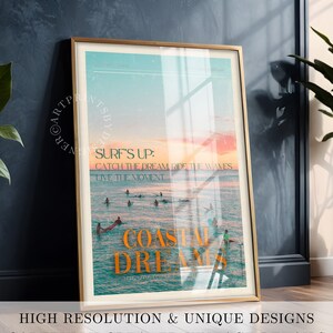 Coastal Surf up Cowgirl Wall Art, Impresión de periódico vintage de los años 70, cartel chic de surfista de playa, regalo de surfista, revista Coastal Life Surf Retro