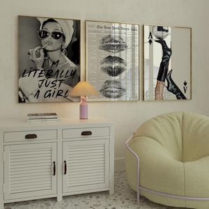 Fashion Wall Art Set of 3 | Black and White Posters, Retro Newspaper Print, Disco Ball Boots, Coquette Dorm Room Decor DIGITAL