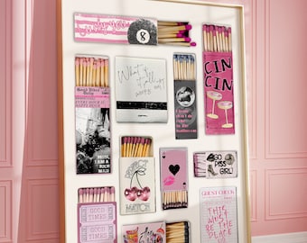 impression vintage boîte d'allumettes, impression Lucky You tendance, art mural allumettes rétro, impression esthétique rose pour appartement, art de chariot de bar rétro