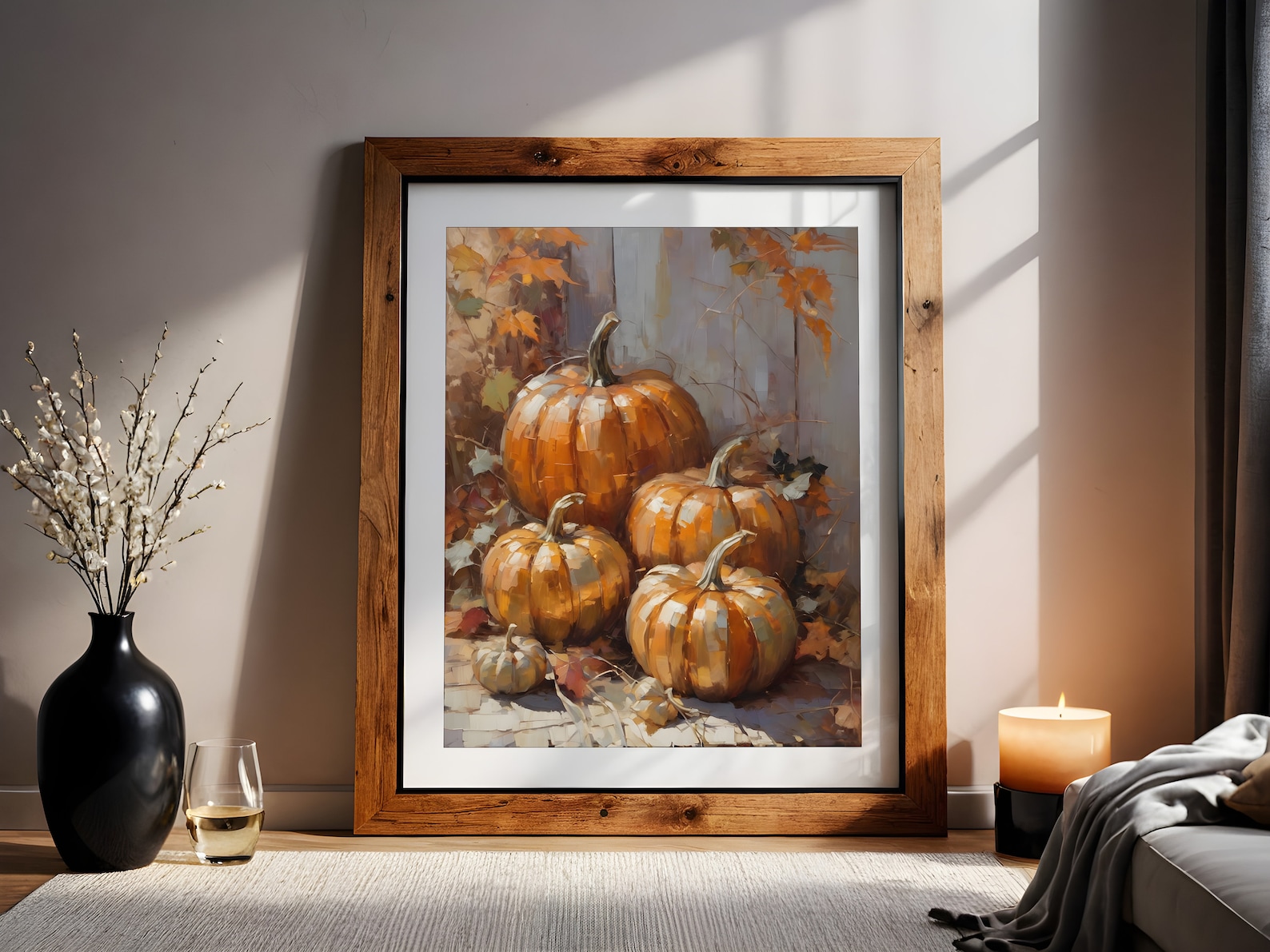 Moody Fall Vintage Halloween Wall Art Print, Pumpkin Still Life ...