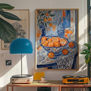 Matisse Kitchen Abstract Blue Orange Print Modern Kitchen Fruit Drink Painting Vibrant ...