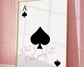 Impresión de naipes ¿Qué pasaría si todo funciona? Cartel Retro Wall Art Estética Impresión Ace of Spades Cartel Retro Bar Cart Decor DIGITAL
