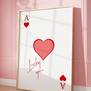 Affiche tendance As de coeur rouge Lucky You, art mural rétro tendance, impression esthétique tendance, affiche de cartes à jouer, décoration de chambre BCBG y2k