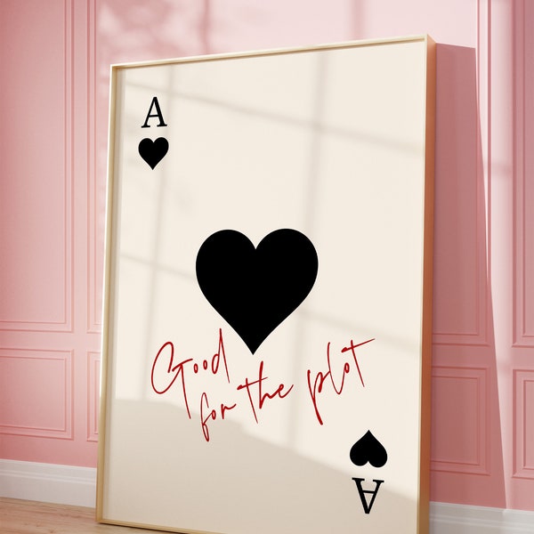 Trendy Ace of Hearts Print Good For The Plot Print Retro Wall Art Retro Trendy Aesthetic Print Playing Card Poster Preppy y2k Room Decor