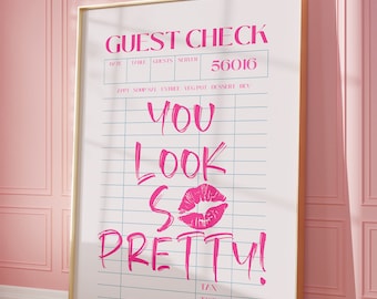 Pink Guest Check Print Trendy Wall Art Retro Wall Art Funky Decor Retro Wall Art Modern Apartment Wall Decor Bathroom Wall Art DIGITAL