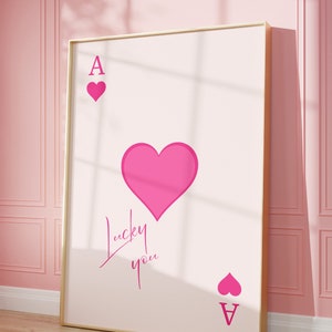 Trendy Ace of Hearts Print Lucky You Poster Trendy Retro Wall Art Retro Trendy Aesthetic Print Playing Card Poster Preppy y2k Room Decor