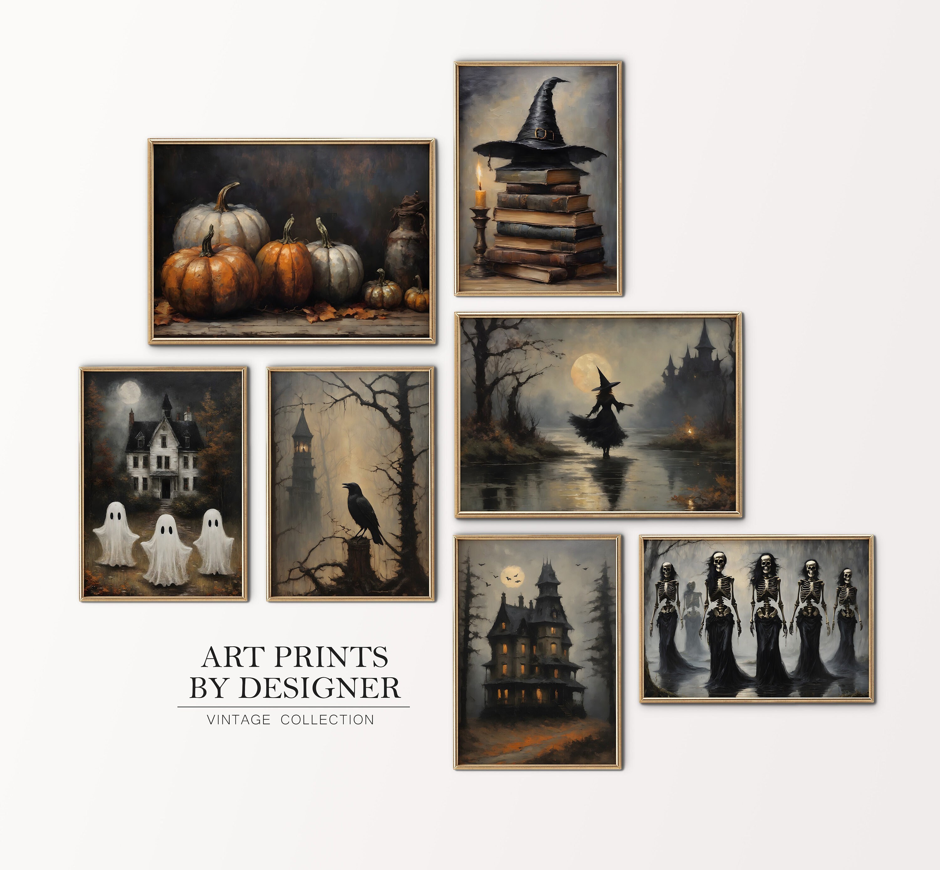 Dark and Moody Vintage Halloween Wall Art Print Set, Vintage Witch Art ...