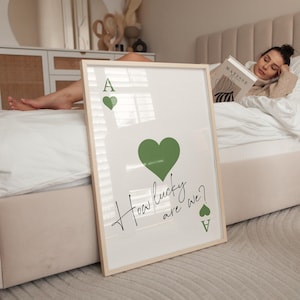 Pôster moderno com estampa de Ás de Copas, Lucky You, verde, como somos sortudos, pôster estético de cartas de baralho, decoração de quarto estilo preppy y2k, DIGITAL